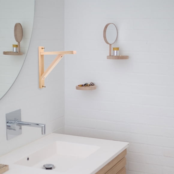 PTOOTP 2pcs Wood Color Shelf Brackets Support Triangular for Home Use