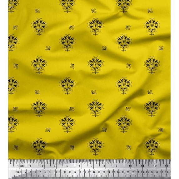 Soimoi Yellow Cotton Jersey Fabric Artistic Floral Printed Craft Fabric by the Yard 58 Inch Wide