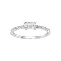 Women's Welry Natural Emerald-Cut White Topaz Ring with 1/10 ct Diamonds in 14kt Gold