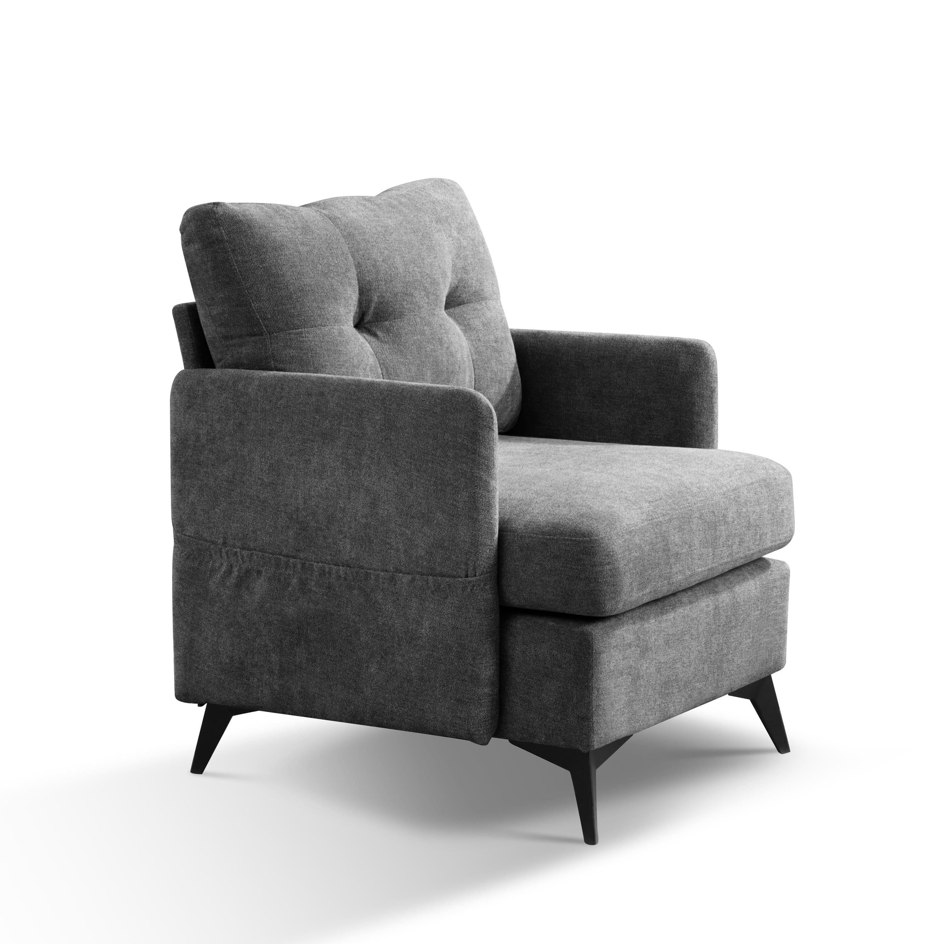 MBBMW Modern Upholstered Accent Chair Armchair, Linen Living Room Chair, Single Sofa with Side Pocket and High Resilience Seating , Gray