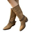 thumbnail image 6 of Rollbacks Women's Knee High Boots Tall Fashion Riding Boots Women's Fashionable Casual Versatile Style Lapel Two-Wear Wide-Tube Pointed Toe Western Cowboy Boots Thick Heel Mid-Calf Boots Brown 37, 6 of 9