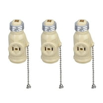 MLINS 3PCS E26 Lamp Base Adapter Bakelite Bulb Holder Dual Outlet Screw Socket with Pull Chain