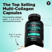 Vital Vitamins Multi Collagen Complex Capsules - Type I, II, III, V, X - Hair, Skin, Nails - 150 Ct