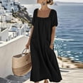 thumbnail image 4 of Ruimatai Women's Square Neck Gathered Short Sleeve Half-Button Loose Fit Casual Maxi Dresses with Pockets for Women Beach & Vacation Wear, 4 of 8