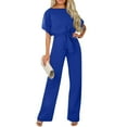 thumbnail image 4 of Huankd Womens Summer Casual Short Sleeve Pants Suit Beach Vacation Romper Belted Dressy Wedding Guest Jumpsuit Jumper Royal Blue S, 4 of 5