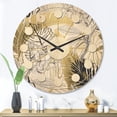 thumbnail image 2 of Designart 'Golden Tropical Leaves Pattern I' Mid-Century Modern Wood Wall Clock, 2 of 5