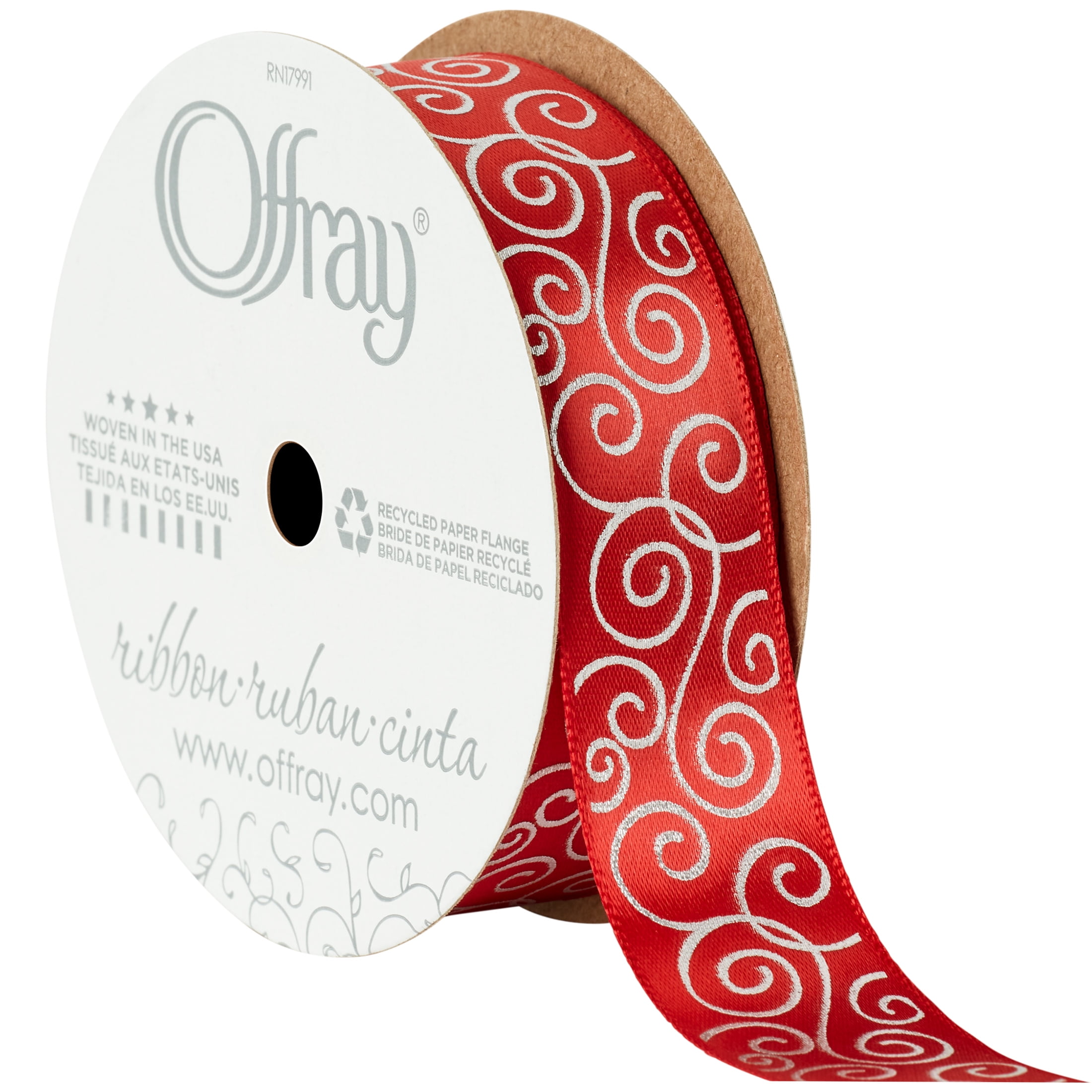 Offray Ribbon, Red 7/8 inch Single Face Satin Polyester Ribbon, 9 feet