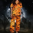 thumbnail image 5 of Halloween Pajamas Women Casual Full Printed Silk Satin Short Sleeve Button Down Lapel Pocket Shirts Loose Straight Pants Comfy Sleepwear Fall Winter 2 Pc Loungewear Sets Woman Orange XL, 5 of 7