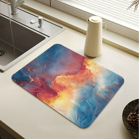 

Wobogo Color Flow Patterns Dish Drying Mats Diatomaceous Earth Super Absorbent Non-slip Rubber Sole 15.7×11.8in