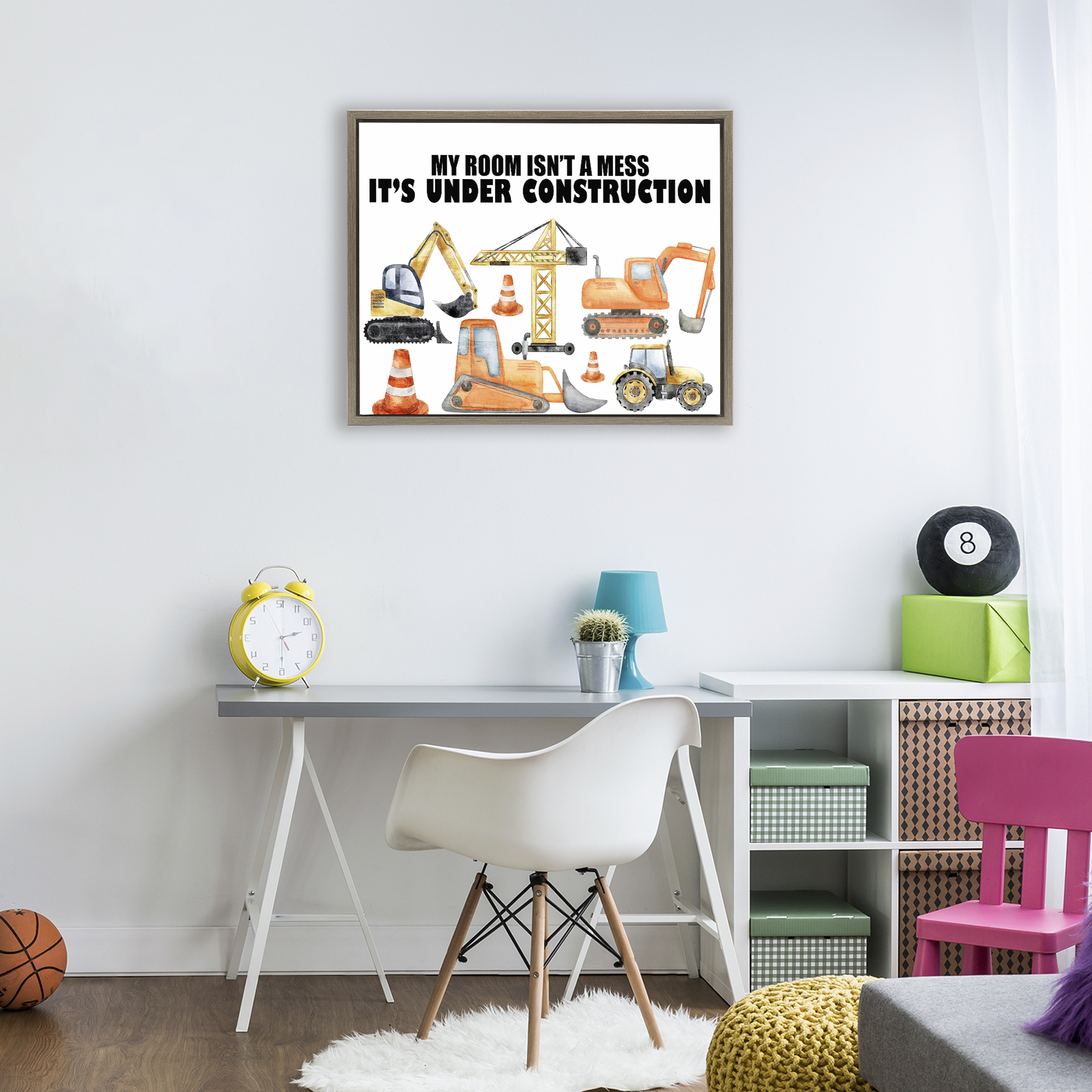 Not A Mess Under Construction Brown Framed Floater Canvas Wall Art, design by Kim Allen
