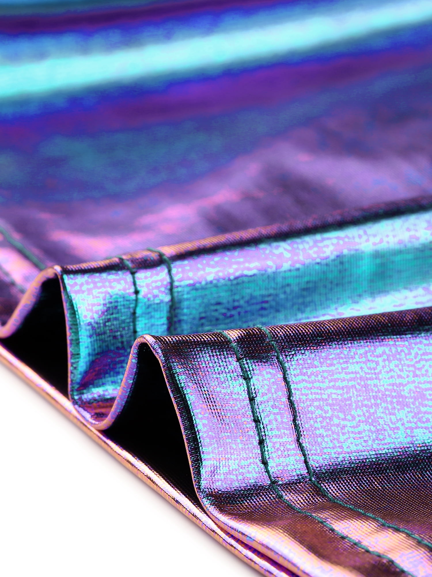 DARING DIVA Women's Square Neck Sparkly Halloween Metallic Crop Tops L Blue Purple