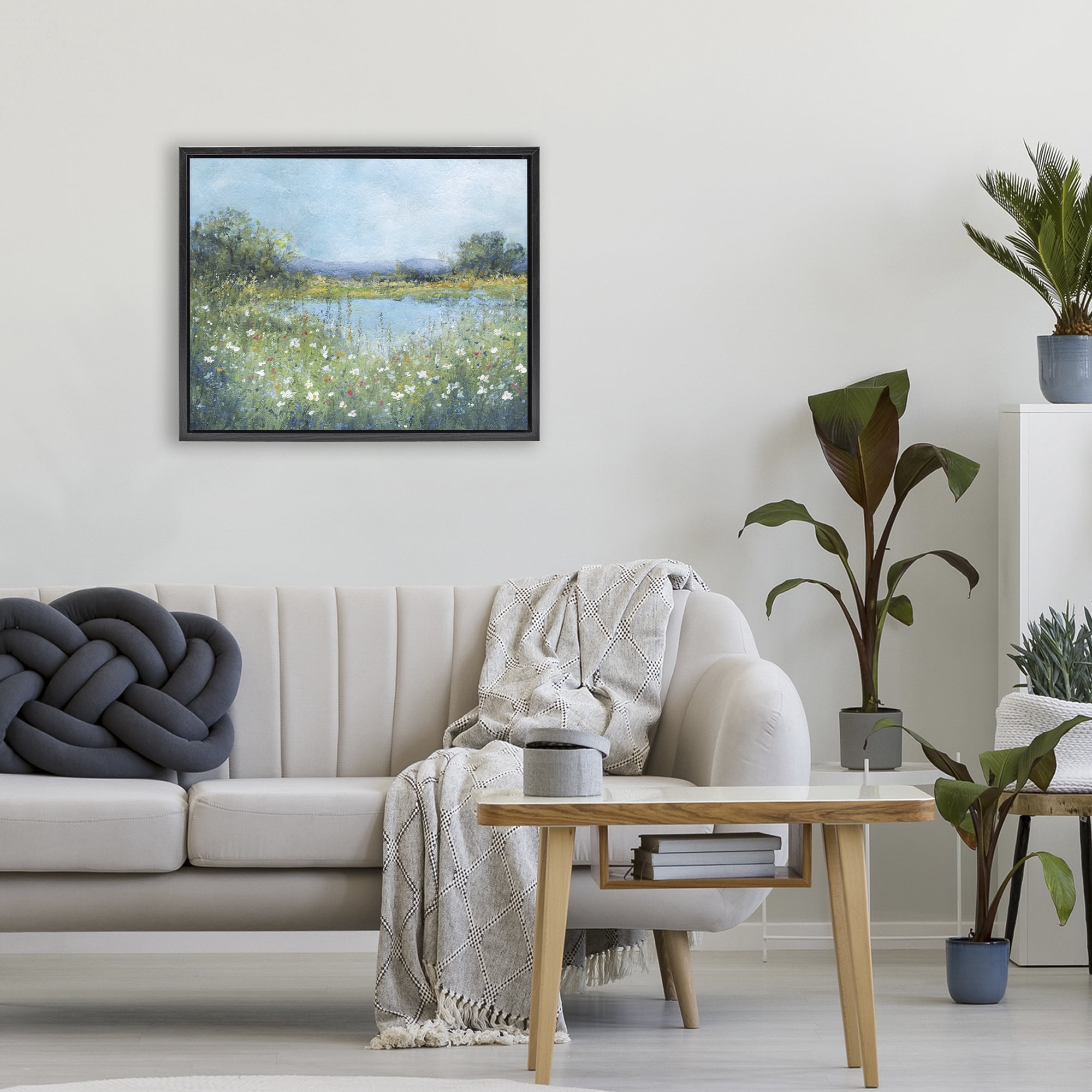 Stupell Industries Impressionist Meadow Surrounding Pond Black Framed Floater Canvas Wall Art, design by Carol Robinson