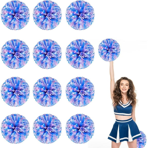 12 Pack Cheerleading pom poms,Cheer pom poms Sports Dance Cheer Plastic Pom Poms Cheerleading for Sports Team Spirit Cheering (Blue Pink White)