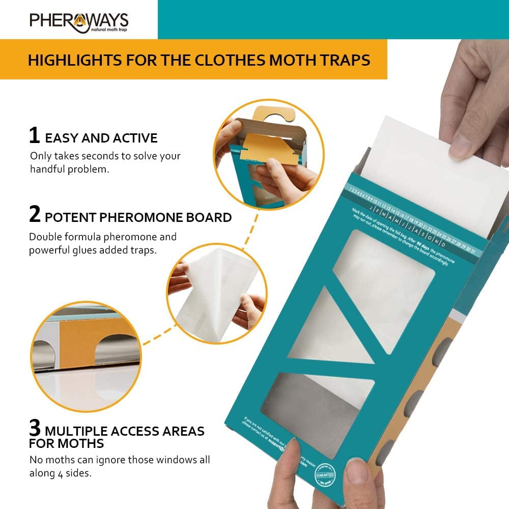 Pheroways Clothes Moth Traps, Safe Moth Traps for Closet Clothing and Carpet Moth Traps, Effective Guaranteed (4 Pack)