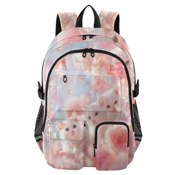 DIXRUYEE Rose Kitten Cluster Backpack for School 14”Laptop Compatible with Reflective Safety Strips