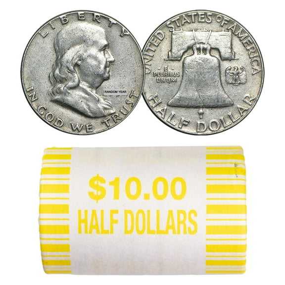 90% Silver Franklin Halves - $10 20-Coin Roll Avg Circ