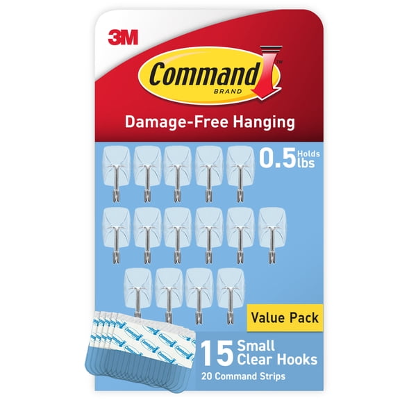 Command Clear Small Wire Hooks, 15 Hooks, 20 Strips/Pack