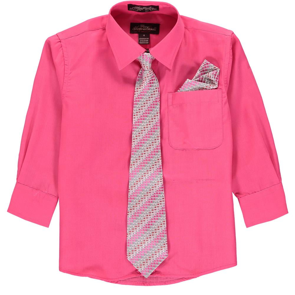 Alberto Danelli Alberto Danelli Boys 47 Dress Shirt and Tie(Pink 7