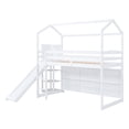 thumbnail image 5 of Twin Size House Loft Bed with Storage Shelves and Light, Wood Kids Loft Bed with Slide and Storage, Twin Playhouse Bed with Climbing Ramp, for Boys, Girls, No Box Spring Required, White, 5 of 9