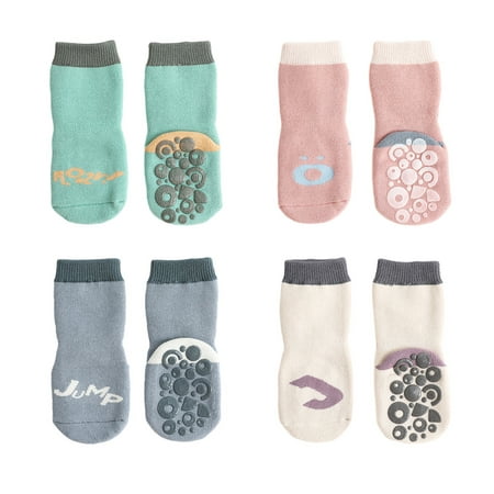 

5 Pair Crew Socks with Grips Anti-Slip Socks for Baby Girls/Boys Non-Skid for Newborn Infant Childrens Cute Baby Socks withFruit Pattern Non-Slip Dots Socks - Combo 1