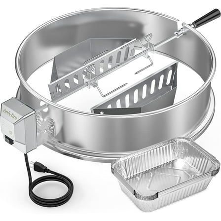YANGLI only fire Upgrade Stainless Steel Rotisserie Ring Kit for 22-inch Kettle Charcoal Grills, Comes with Charcoal Baskets and 10 Pack Drip Pans
