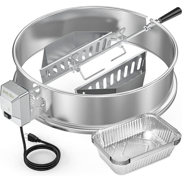 Upgrade Stainless Steel Rotisserie Ring Kit for Weber 22-inch Kettle Charcoal Grills, Comes with Charcoal Baskets and 10 Pack Drip Pans
