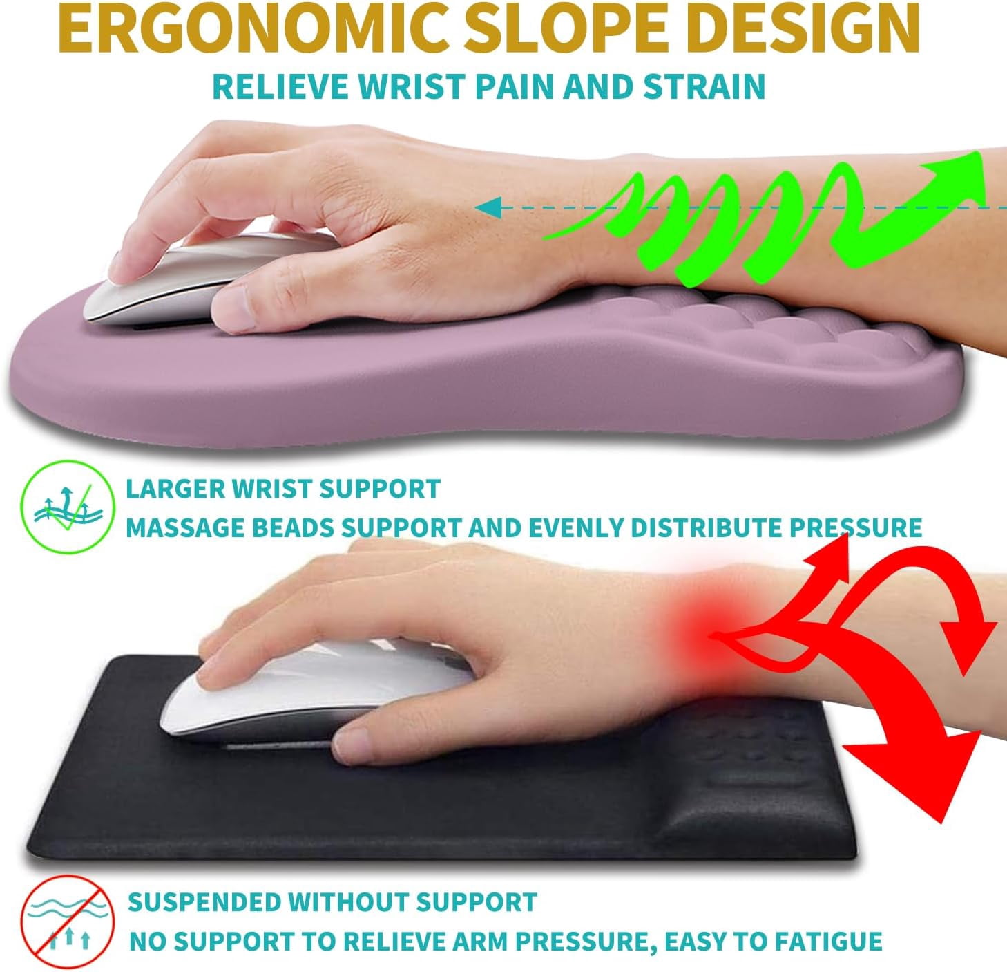 2 in 1   Pad Wrist Support & Wrist Rest for Computer Keyboard Set, with    Massage Bulge and Full Memory  Design (2In1 Set, Purple)