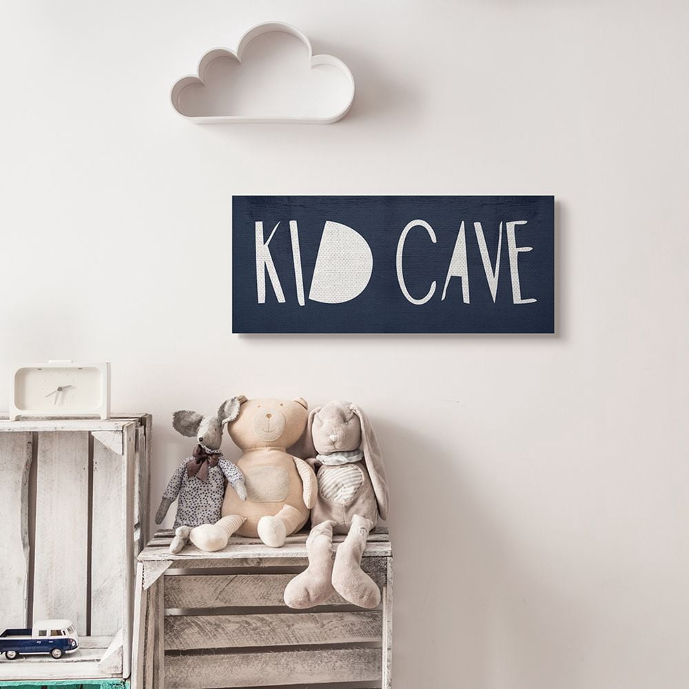 Stupell Industries Minimal Rustic Blue White Kid Cave Sign Canvas Wall Art Design by Daphne Polselli, 10" x 24"