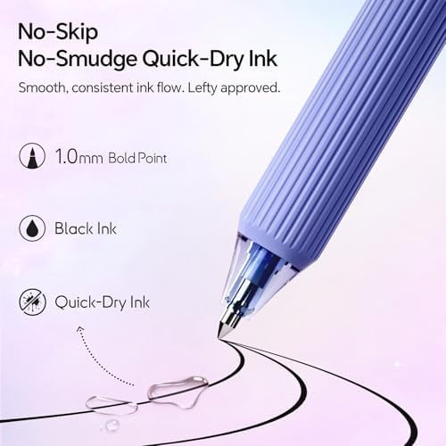 Gel Pens Bold Point: 1.0mm Black Ink Retractable 4ct Smooth Writing with Aesthetic Gradient Color Barrel for Journaling Note Taking Silent Click No Smear Nebula Pen Set
