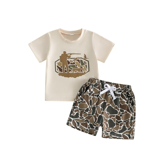BemeyourBBs Toddler Baby Boys Summer Clothes Infant Baby Boy Hunting Outfit Camouflage Short Sleeve Crew Neck T Shirt Elastic Waist Pockets Shorts 2 Piece Set