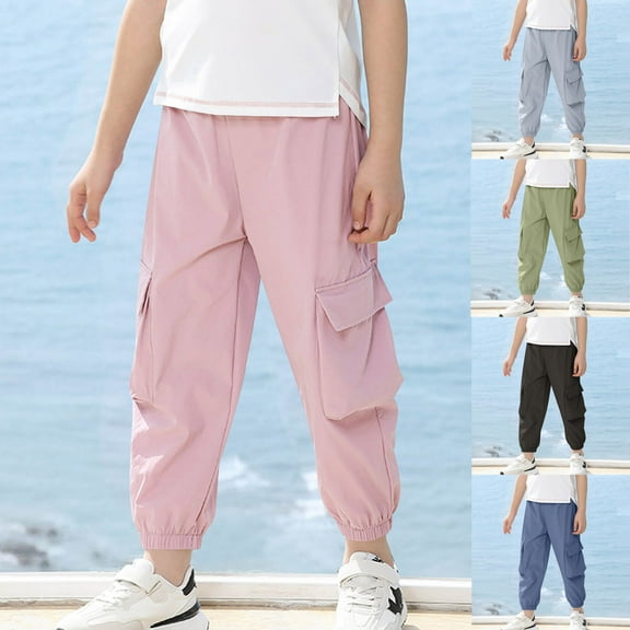 Swuxness Toddler Cargo Long Pants Lightweight with Pockets Elastic Cuffed Casual Summer