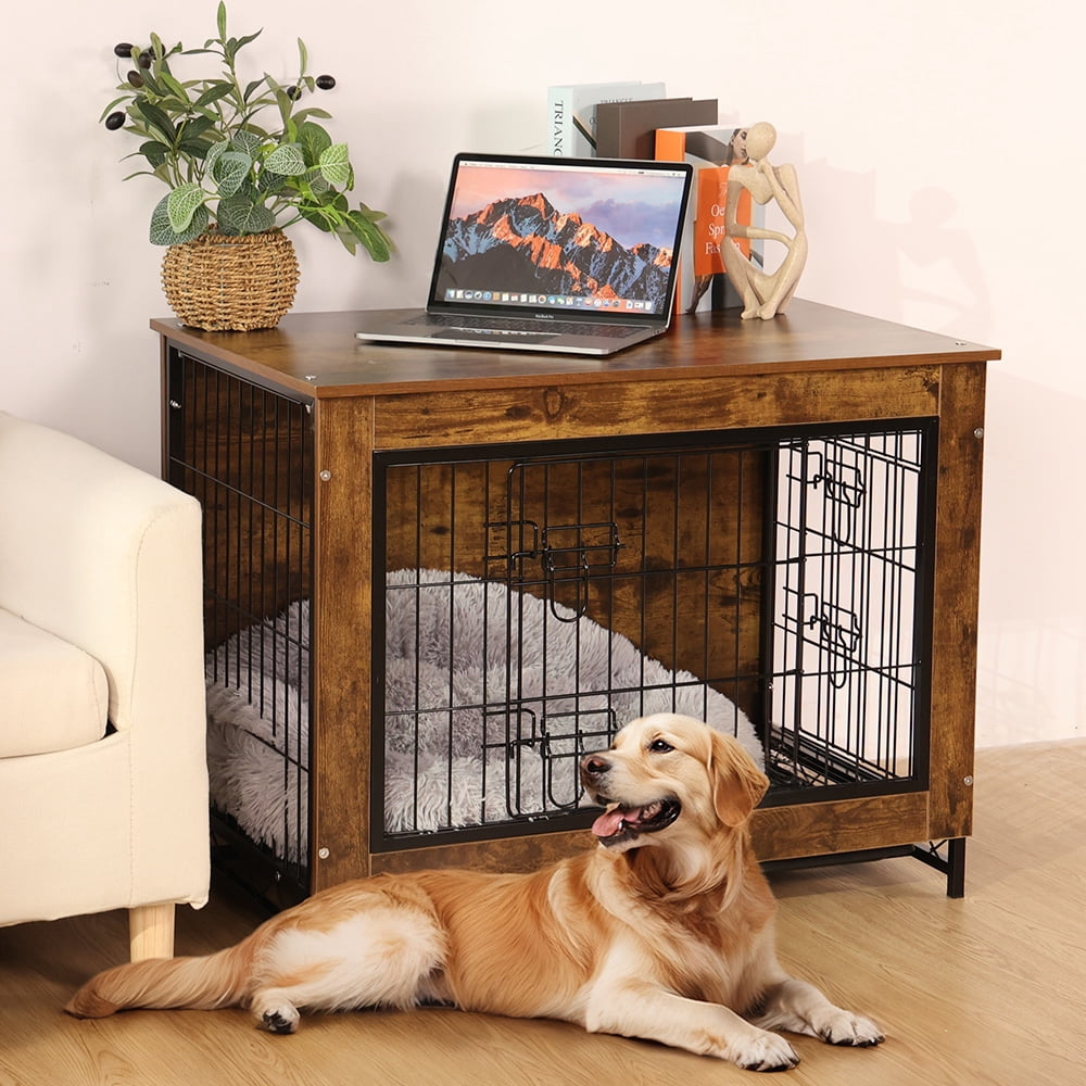 Dog Crate Furniture,DOMIPET Double-Doors Kennel Indoor with Divider and Removable Tray,End Table Dog Crate for Decoration
