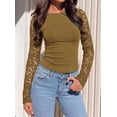 thumbnail image 6 of PRETTYGARDEN Sheer Lace Raglan Long Sleeve Shirts for Women | Soft Stretchy Knit,See Through Floral Sleeves,Crewneck Fitted Tshirts,Daily Going Out Tops,Office Layer,Fall Fashion Clothing, 6 of 9
