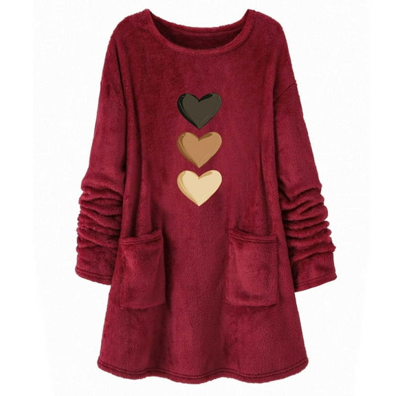 hotojiny Women's Sherpa Lined Sweatshirts Winter Thermal Casual Crewneck Fleece Pullover Cute Heart Warm Thick Tops with Pockets
