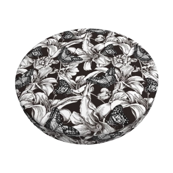 Kdxio Lilies Flowers Print Stool Covers Round,Stretch Round Bar Stool Covers Washable Bar Stool Cushion Slipcover for 12-15 Inch Chair