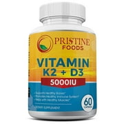 Pristine Foods Ultra Premium Vitamin K2 (MK7) with D3 (5000 IU) Supplement - Support Bone and Heart Health, Superior Absorption - 60 Capsules