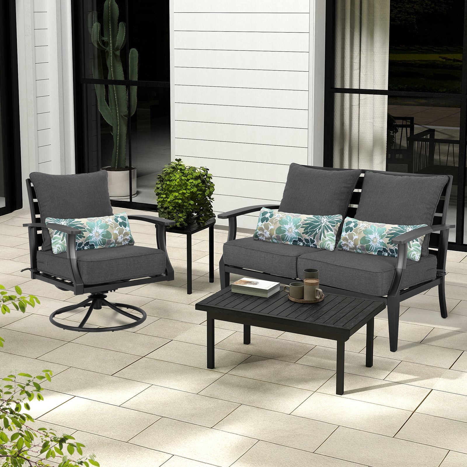 Aoodor 22" x 24" Patio Chair Cushions Set, Memory Foam Outdoor Deep Seat Cushions (1 Seat, 1 Back, 1 Lumbar Pillow) - Charcoal