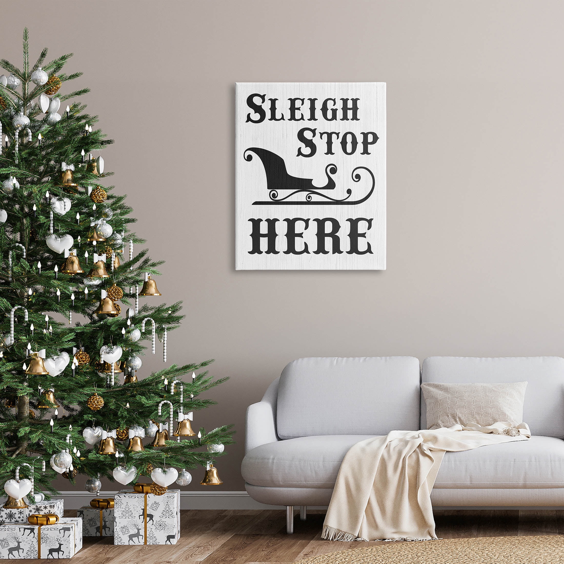 Sleigh Stop Here Holiday Sled Holiday Graphic Art Gallery Wrapped Canvas Print Wall Art