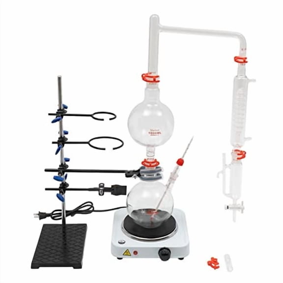 Essential Oil Distillation Kit, 1000ML Essential Oil Steam Distillation Apparatus with 1000W Electric Heater, Home Lab Glass Distillation Set Water Distiller Purifier Glassware Kits$$Other