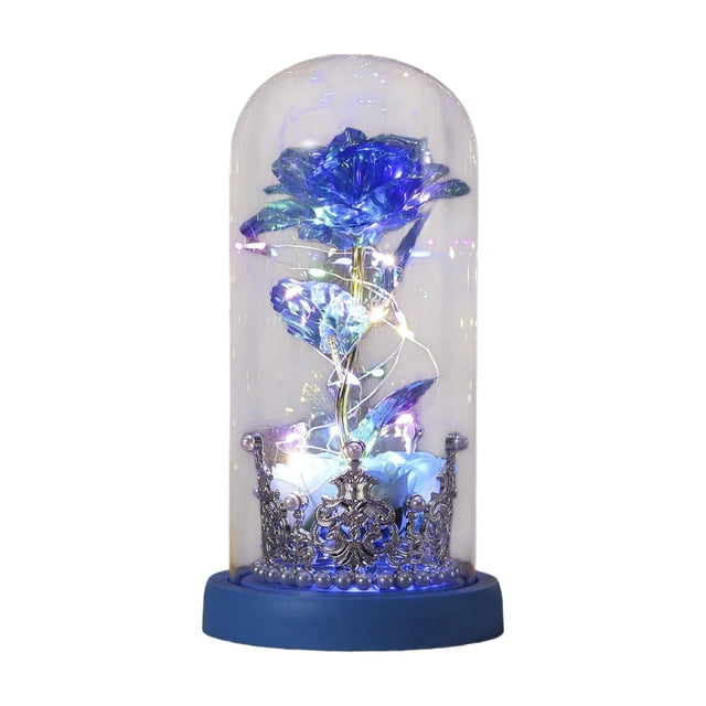 EGNMCR Home Decor, Room Decor, Wall Decor Preserved Rose Flower Glass Dome With LED Light Rose Night Light Real Rose In Glass Case Romantic Gift For Illuminated Flower Display desk lamp