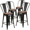 thumbnail image 2 of Flash Furniture 4 Pack 24" High Black-Antique Gold Metal Counter Height Stool with Back and Wood Seat, 2 of 13