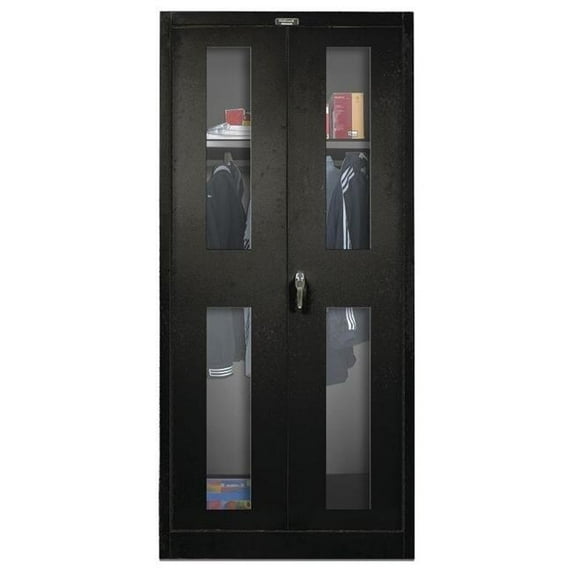 Hallowell 445W18SVA-ME 400 Series Stationary SV Wardrobe Cabinet, 48W in. x 18D in. x 72H in. , 708 Midnight Ebony, Single Tier, Double Safety-View Door, 1-Wide, Assembled