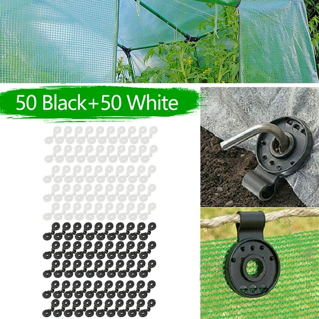Clips para tela de sombra con agarre resistente, clips redondos de plástico en blanco y negro para malla y tela de sombra, paquete de 50 negros + paquete de 50 blancos, SeSolution con agarre