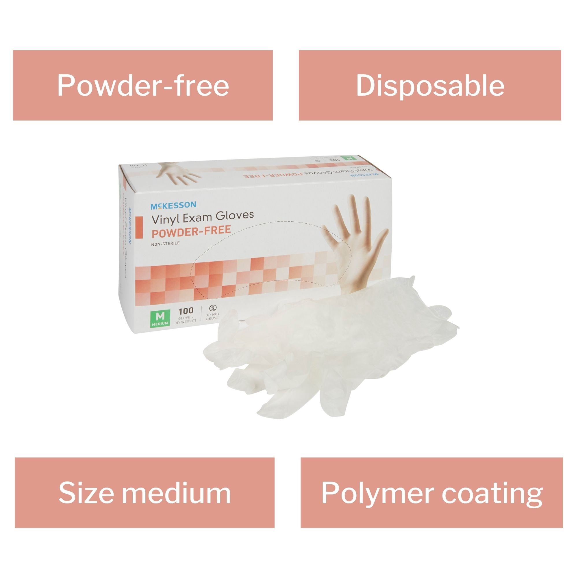 McKesson Vinyl Exam Gloves, Powder-Free, Disposable Medical Glove - Medium, 100 Count, 10 Boxes, 1000 Total