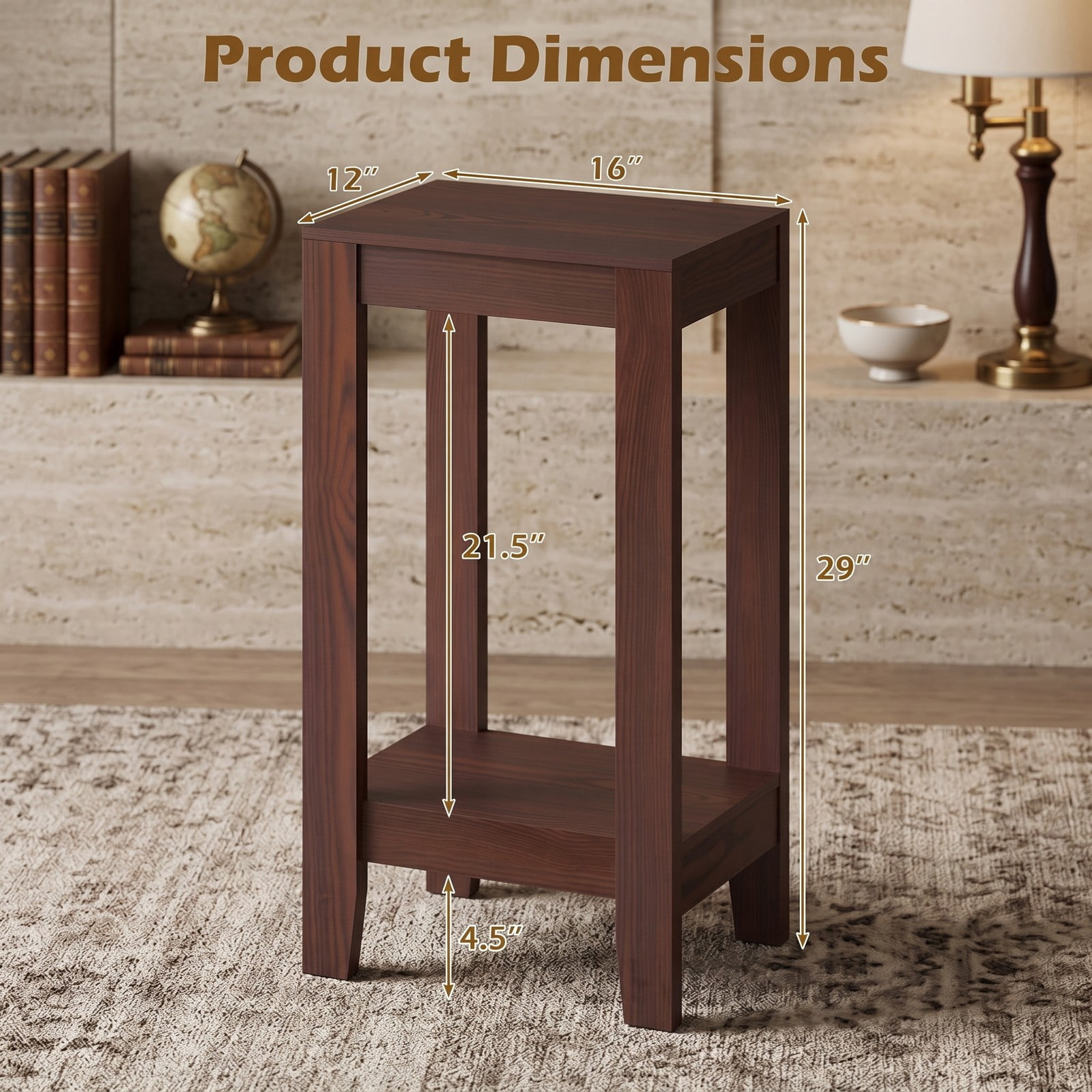 Furnibear Set of 2 2-Tier End Tables with Storage Shelf, Compact Wood Side Table Nightstand for Living Room Bedroom Small Spaces, Sofa Couch Bedside Accent, Brown