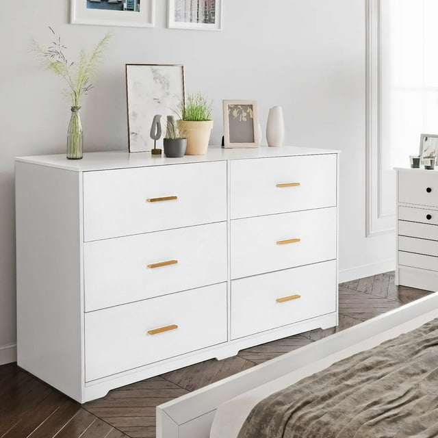 Commode Double à 6 Tiroirs, Commode avec 6 Tiroirs de Rangement, Commode en Bois pour Chambre, Salon, Maison, Bureau