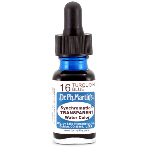 Dr. Ph. Martin's® Synchromatic Transparent Water Color (16) Watercolor Bottle, ½ US fl oz, Turquoise Blue, 1 Bottle