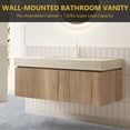 thumbnail image 5 of 48" Floating Bathroom Vanity with Sink, Solid Wood & 16mm Plywood  Composite Cabinet with Drawer & Door Bathroom Vanity, Ceramic Basin & Sintered Stone Top - White Oak White Oak Wood Grain Vanity, 5 of 7