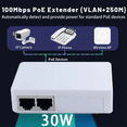 thumbnail image 2 of Rallonge Poe 2 Ports 10/100Mbps 1 à 2 Poe Répéteur 12V 1A 250m Distance à la Puissance pour Interrupteur Poe Standard/caméra IP, 1 * Rallonge Poe, 2 of 7