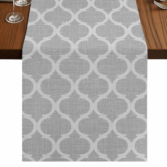 Table Runners 90 Inches Long Dress Scarves, Grey Moroccan Farmhouse Coffee/Dining/Kitchen Table Runner for Living Room, Vintage Ethnic Abstract Geometric Stripes 13x90 Inch